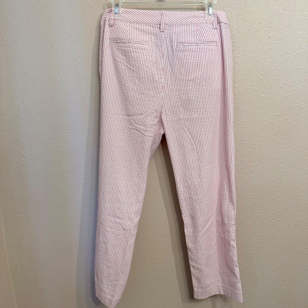 Lands End Womens Pink Seersucker Striped Mid Rise Slim Leg Pants Size 10 Preppy - Picture 3 of 8